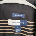 Jones Wear Studio women’s black tan striped stretch shoulder pad button blazer Size L Photo 3