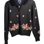 Herman Geist VTG Black Floral Embroidered Cardigan Sweater Dark Cottage Peter Pan Collar M Photo 0