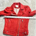 IRO Luiga Cropped Moto Jacket Women 36 Red Silver Double Zip Button Long Sleeve Photo 9
