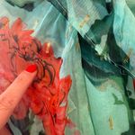 Anthropologie The Odetta Ruffled V-neck Dress Green and Red Floral size Medium Photo 6