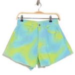 We Wore What  High Waist Denim Flare Bell Shorts Bright Tie-Dye Shorts NWT 26 Photo 2