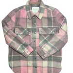 BLANK NYC women’s oversized flannel Cabin Fever Pink Multi Plaid Shacket size xs Photo 2
