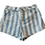 REWASH  High Waist Button Fly Blue Railroad Striped Denim Jean Shorts Photo 0