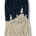 Cache Caché Black Silk Skirt Gold Lace Overlay Y2K Cocktail Whimsigoth Size 4 NWT Photo 0