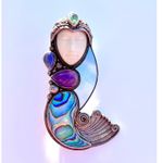 Sajen Brooch Pendant Silver Water Goddess Abalone Shell Amethyst Lolite Peridot Blue Photo 1