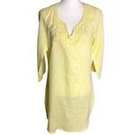 Malvin Hamburg Germany I Love Linen Yellow 3/4 Sleeve Embroidered Tunic Top Size M Photo 13