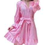 Maje  Rybiza Ruffled Pink Embroidered Boho Romantic Dress Women's Size SMALL Photo 0