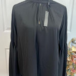 T Tahari Blouse Womens Size M Black Mock Neck Keyhole Large Bell Sleeve Chic Photo 0