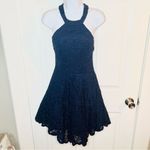 B Darlin  Sparkly Fit and Flare Lace Cocktail Dress Halter Neck Navy Blue 7/8 Photo 1