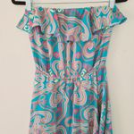 Amanda Uprichard  Paisley Strapless Ruffle Faux Wrap Blue Dress Women's Size S Photo 3
