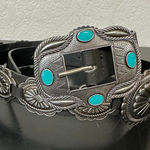 Western Cowgirl Belt Women M/L Turquoise Buckle Festival Aztec Country Concert Black Photo 0