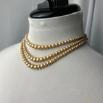 Vintage triple layered golden faux pearl choker Necklace with clip back Gold Photo 0