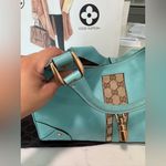 Gucci Turquoise gg canvas nailhead Bardot vintage Leather Handbag Photo 13