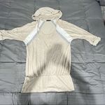 Ella Moss  Oatmeal Beige Grey White Stripe Hooded Scoop Neck 3/4 Sleeve Top Small Photo 5