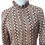 Mirth 3/4 sleeve Ruffle Neck Tie Back mini dress latte bird print M Tan Size M Photo 1