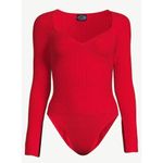 ✨Scoop Women's Ribbed Bodysuit with Sweetheart Neck and Long Sleeves✨ Red Size L Photo 4
