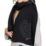 AQUA Brand New  Kerri Rosenthal Women's OS Black Wrap Shawl Scarf Heart Photo 0