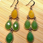 Yellow & Green Teardrop Dangle Earrings With Gold Photo 0