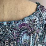 INC purple and blue paisley medallion print silk tunic blouse with puff sleeves Size 10 Photo 7