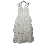 Endless Rose  White Lace Tiered Ruffle V Neck Maxi Dress Size L Photo 3