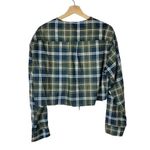 Boutique  Green & Blue Plaid Tie Front Crop Long Sleeve Top M Photo 2