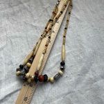 Vintage Tribal double strand necklace real stone carved bone metal beads Silver Photo 7