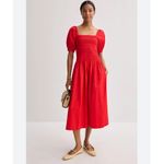 Madewell NEW Smocked Puff Sleeve Midi Dress in Poplin Cerise Red Photo 6