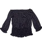 West Kei NEW StitchFix  Navy Polka Dot Colesy Smocked Off The Shoulder Top Photo 3