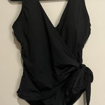 Lands' End  Swimsuit One Piece Wrap Front Tie V-Neck Black Size 14L Long Torso Photo 0