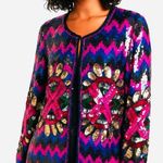 Vintage 1980’s bright Sequin Shimmer Long sleeve Jacket Blazer Cardigan sweater Pink Size M Photo 0