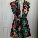 SheIn Curve Tropical V-Neck Tie Wrap around Sleeveless Knee Length Belted Multicolor Shorts Romper Dress 1XL Photo 0