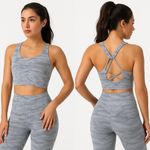 Gray Camouflage V Neck Sports Bra Photo 1