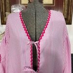 Candy Pink Gingham Heart Pocket Tie Front Blouse Ruffle Ric Rac Trim Top Photo 4