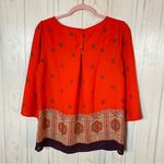 Maeve  Anthropologie Rila Bordered 3/4-Sleeve Top in Red Motif, Size 10 Photo 5