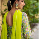 Shobitam 6M Flare Lime Green & Ferozi Angrakha Anarkali Dress Multiple Size XL Photo 3