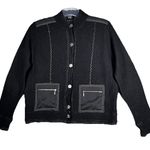 Chico's Jacket Womens Medium Black 100% Wool Neutral Minimalist Bohemian Vintage Photo 0