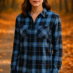 Divided  by H&M Blue Black Plaid 100% Cotton Button Down Shirt Top Size 8 Medium Photo 0