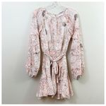 Here Comes the Sun  Ruffle Long Sleeve Tie-Waist Pink/White/Brown Mini Dress Photo 1