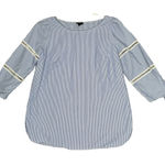 Talbots Shirt Womens Medium Blue White Stripe Boho Preppy Cottagecore Nautical Photo 0