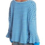 Free People  XS We The Free Blue and White Striped Round About Ocean Combo Tee Photo 6