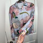 SheIn Silky Button Up Pink All Over Print Floral Collared Blouse Size Small Photo 6