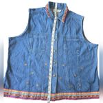 Casey & Max Embroidered Denim 100% Cotton Vest with Colorful Trim Size‎ XL Blue Photo 2