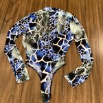 A3 snake skin pattern blue white faux wrap v neck low cut body suit size small Photo 1