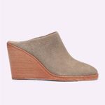 Joie  Suede Stacked Wooden Wedge Slip On Breana Khaki Mule Booties - $298 NWT Photo 3