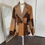Early 2000's Brown Tan Orange Paisley Patchwork Suede Leather Blazer Jacket L Size L Photo 7
