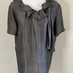 Piazza Sempione  Italy Gray Ramie Silk Ruffle Bow Blouse Size 42.‎ Large. Photo 0
