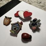 Lot Of 5 Handcrafted Brooch Pins Ladybug, Bird Nest, Apple, Hearts Photo 4