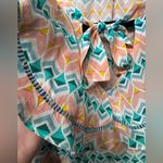 PALOMA BLUE Sophia Ruffled Printed Silk Crepe De Chine Top Medium Semi Photo 4