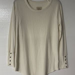 Chaser Shirt Women Size L Ivory Waffle Knit Thermal Button Cuff Tunic Scoop Neck Photo 0