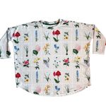 Tuckernuck Fresh Buds Floral 3/4 Sleeve Boxy Pullover Luxe Top Multi Size Small Green Photo 2